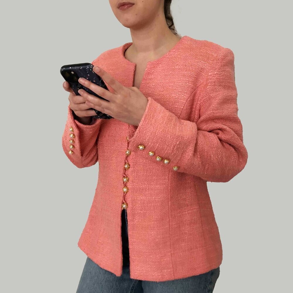 Coral Silk & Linen Blazer - Picture 3 of 6